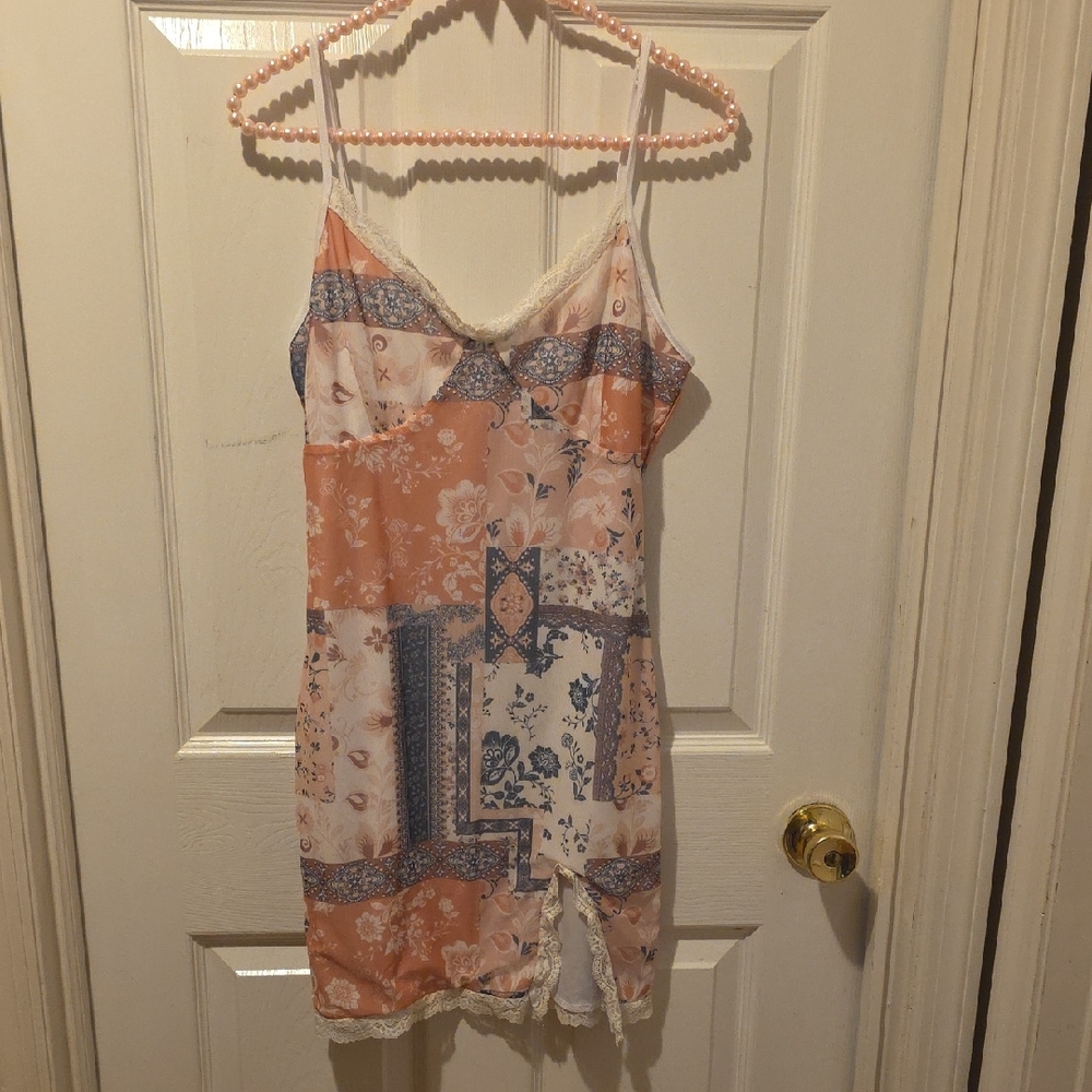 J for Justify Lace Trim Dress with Peach and Blue Accents